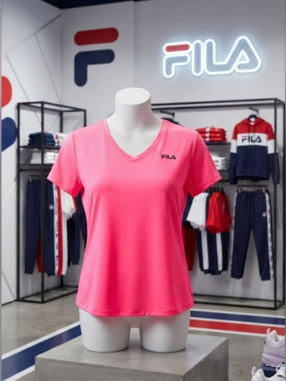 FILA Women's V-Neck Active Tee in Hot Pink